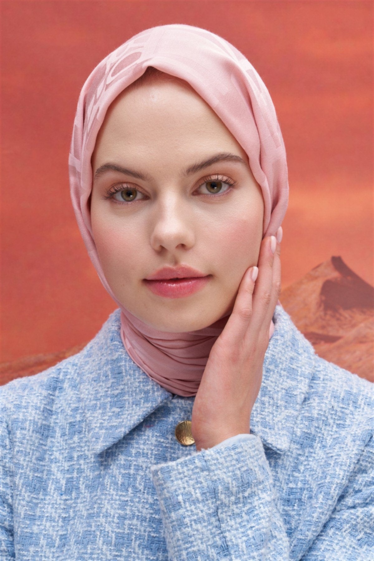 Script Pattern Jacquard Italian Silk Scarf Powder Pink
