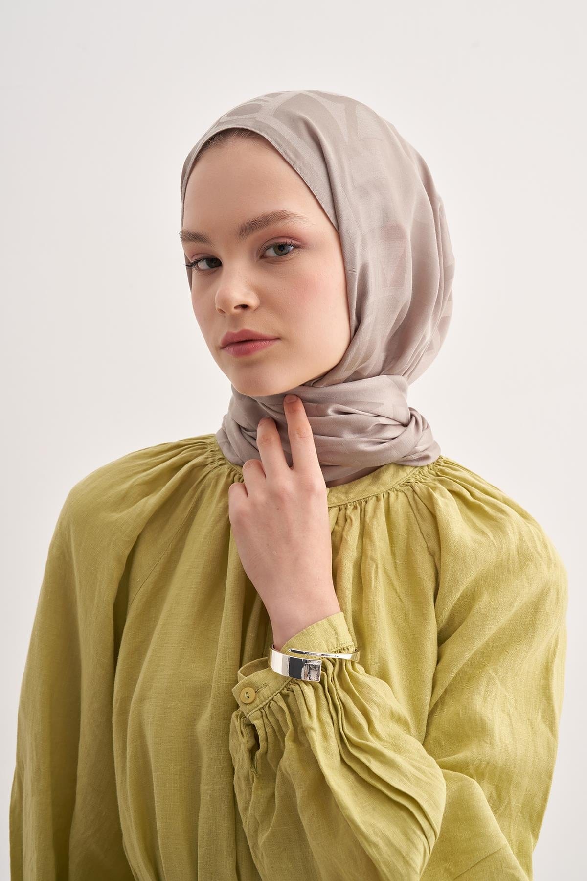 Script Pattern Jacquard Italian Silk Scarf Smoky