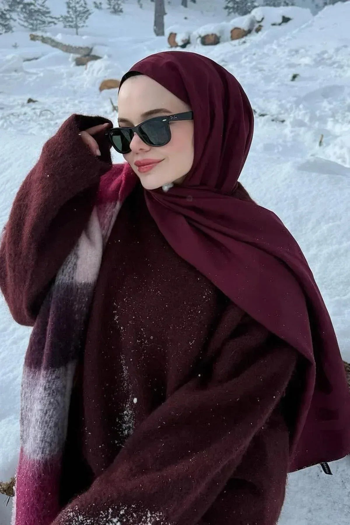 sevda-kaba-s-choice-c-pattern-monogram-cotton-silk-scarf-dark-burgundy-1025 - Carell Hijab