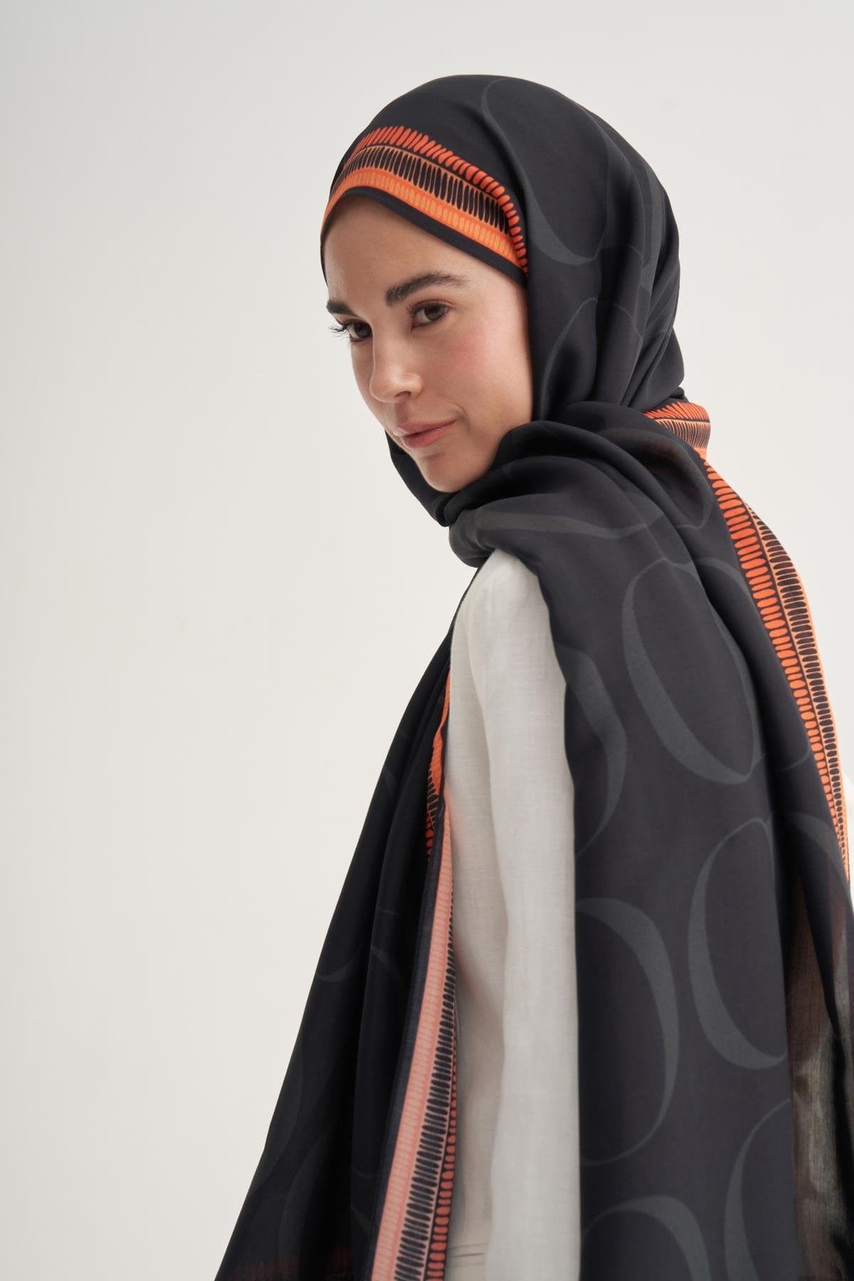 Side Monogram Viscose Scarf Black
