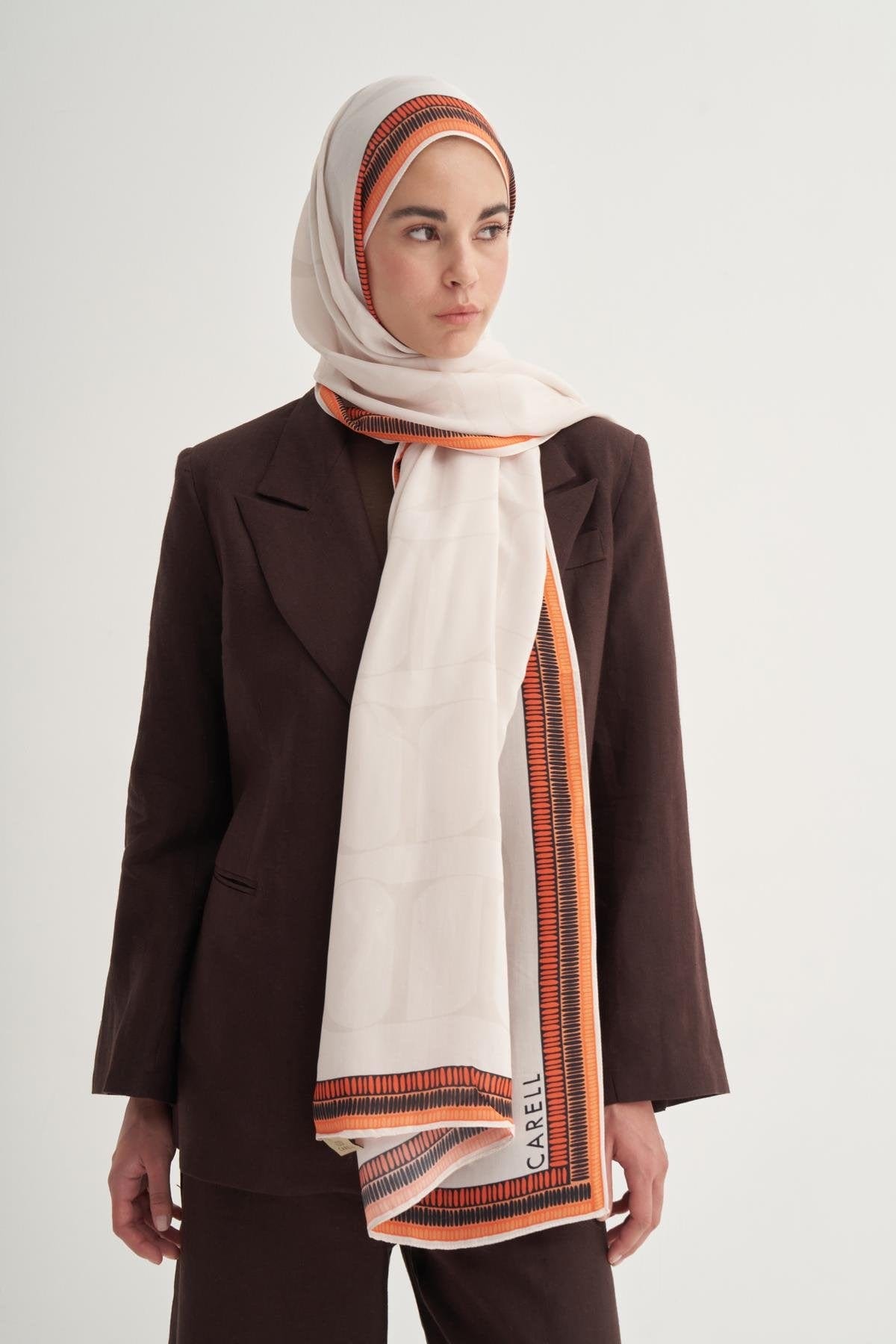 Side Monogram Viscose Scarf Cream