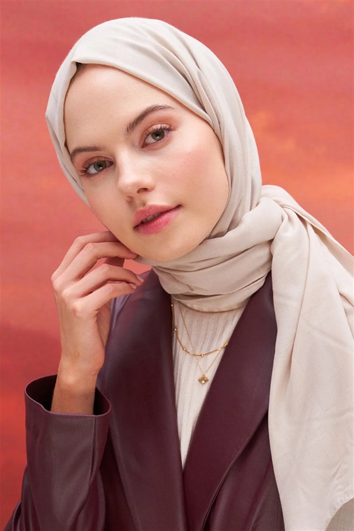 Square Patterned Modal Jacquard Scarf Camel