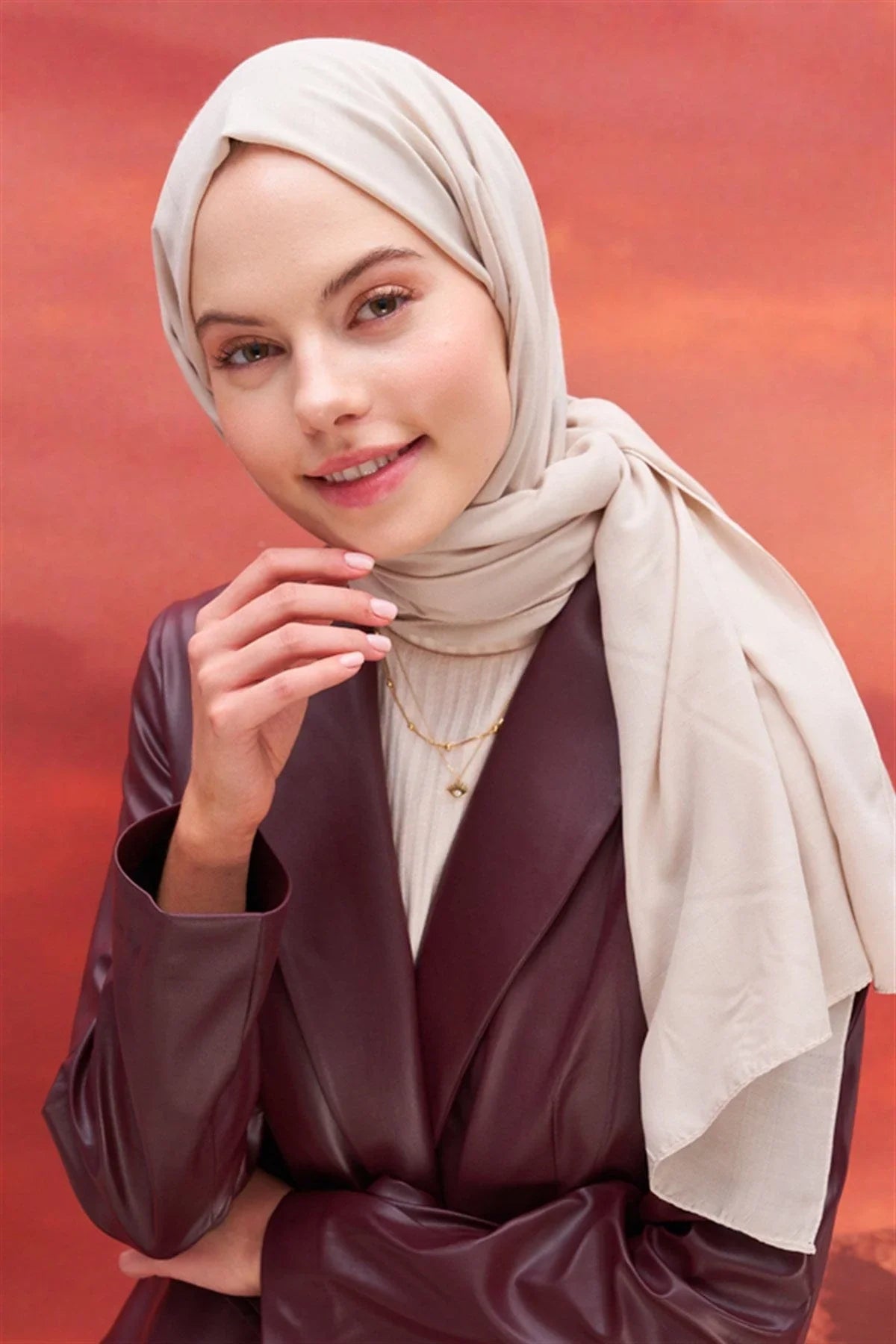 Square Patterned Modal Jacquard Scarf Camel