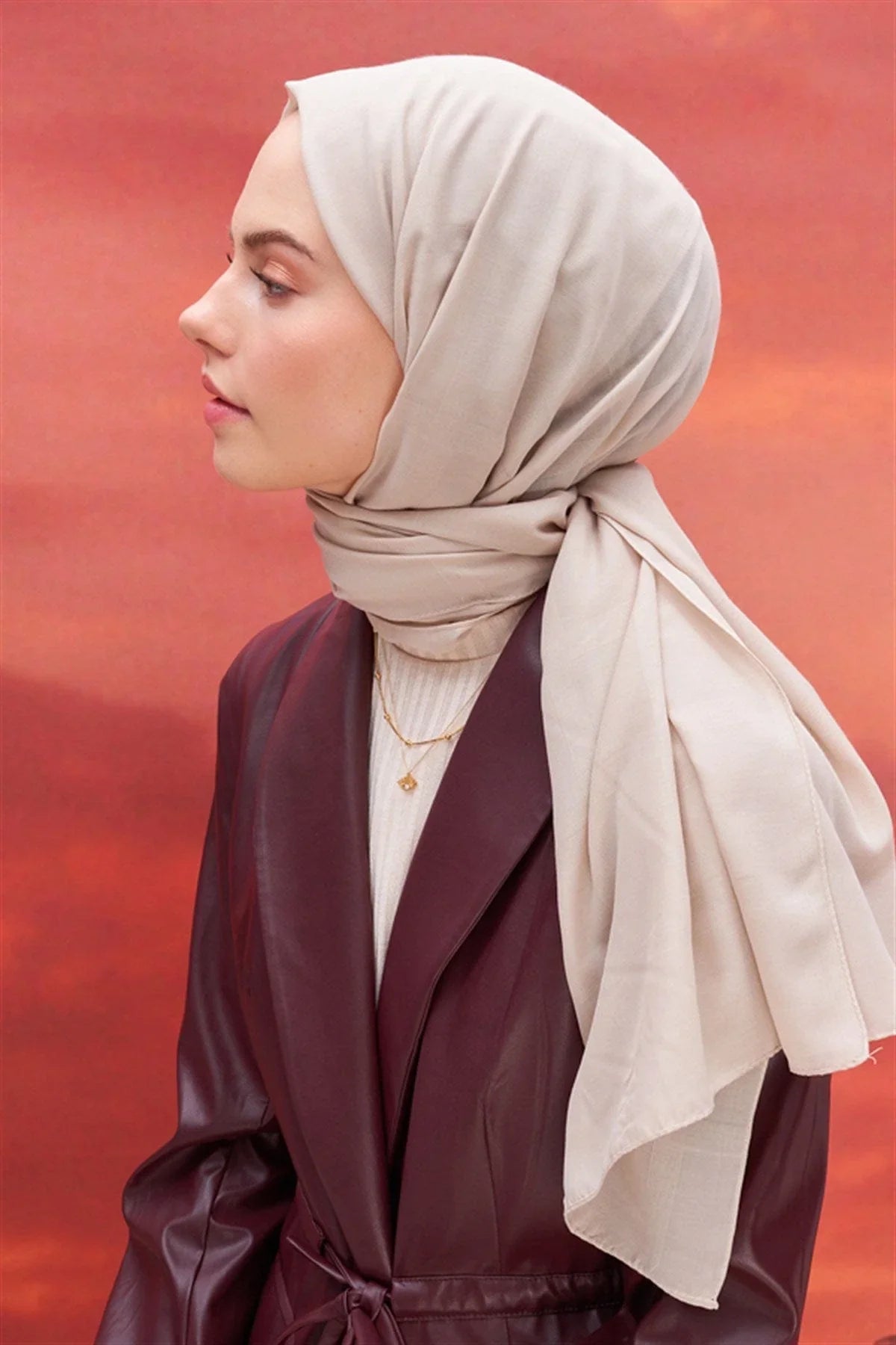 Square Patterned Modal Jacquard Scarf Camel