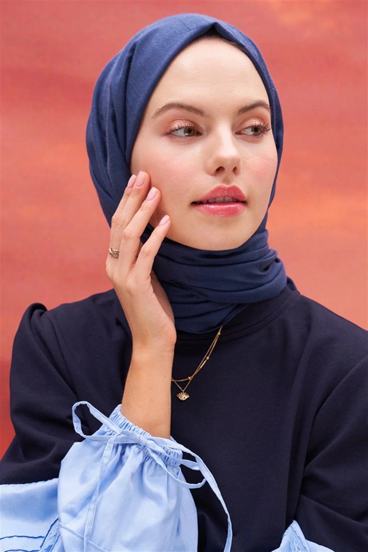 Square Patterned Modal Jacquard Scarf Deep Blue