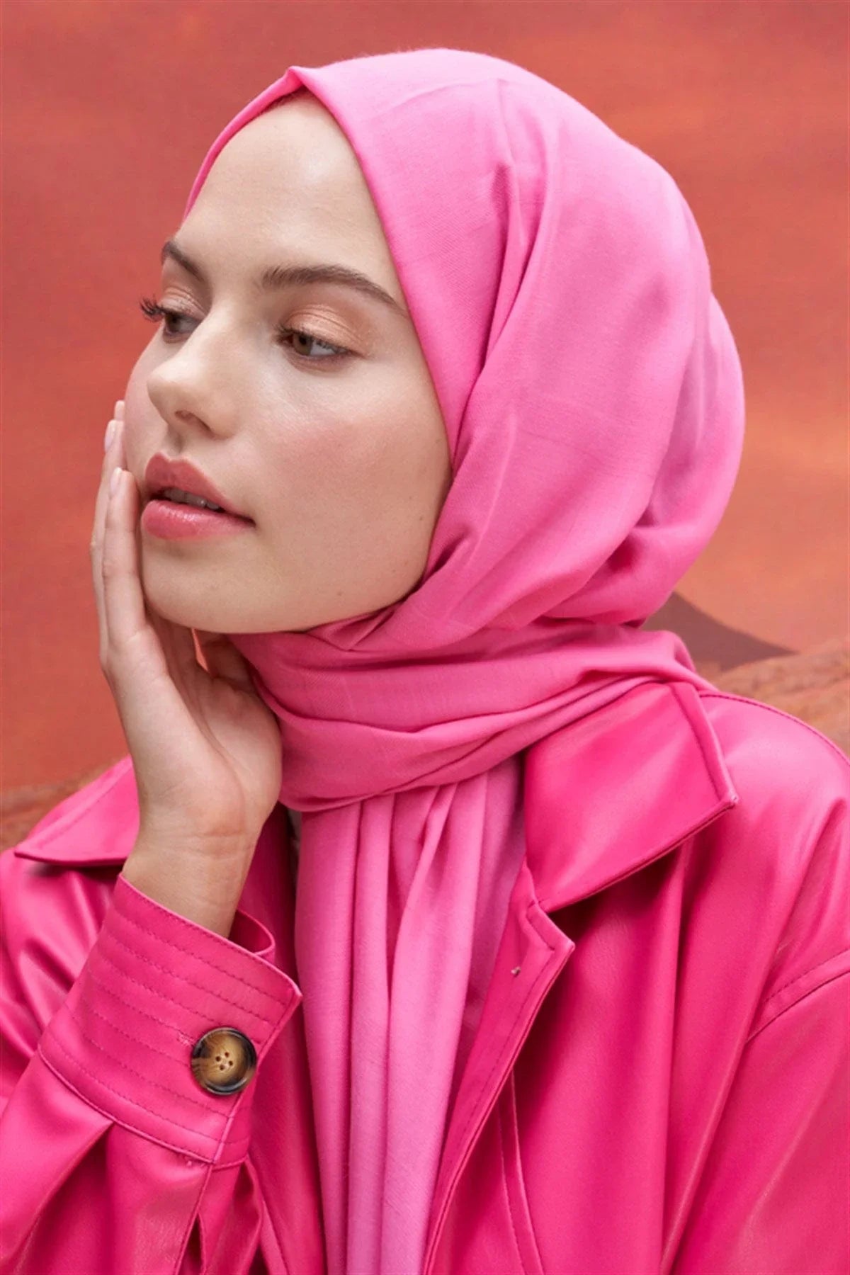 Square Patterned Modal Jacquard Scarf Deep Pink
