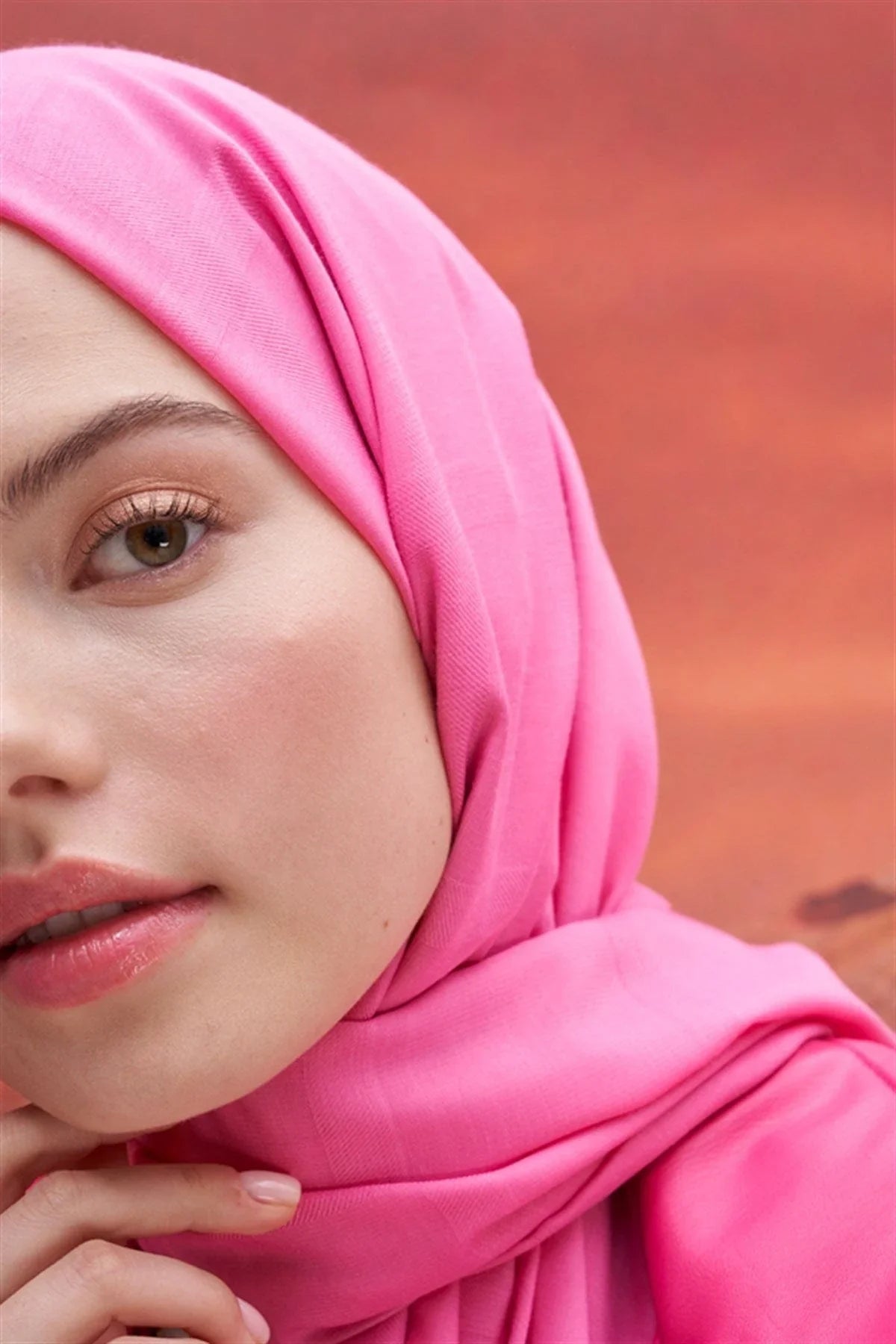Square Patterned Modal Jacquard Scarf Deep Pink