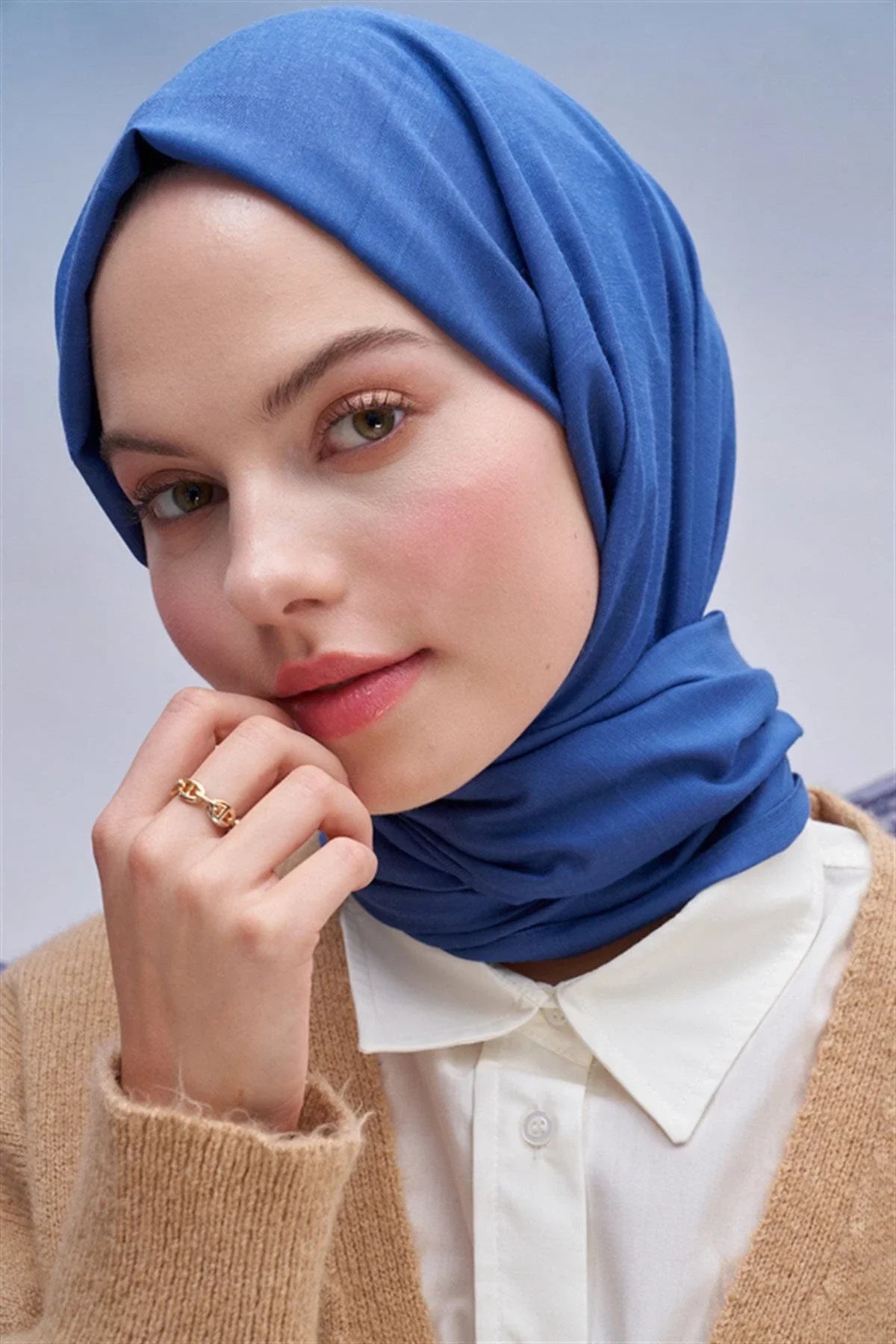 Square Patterned Modal Jacquard Scarf Indigo