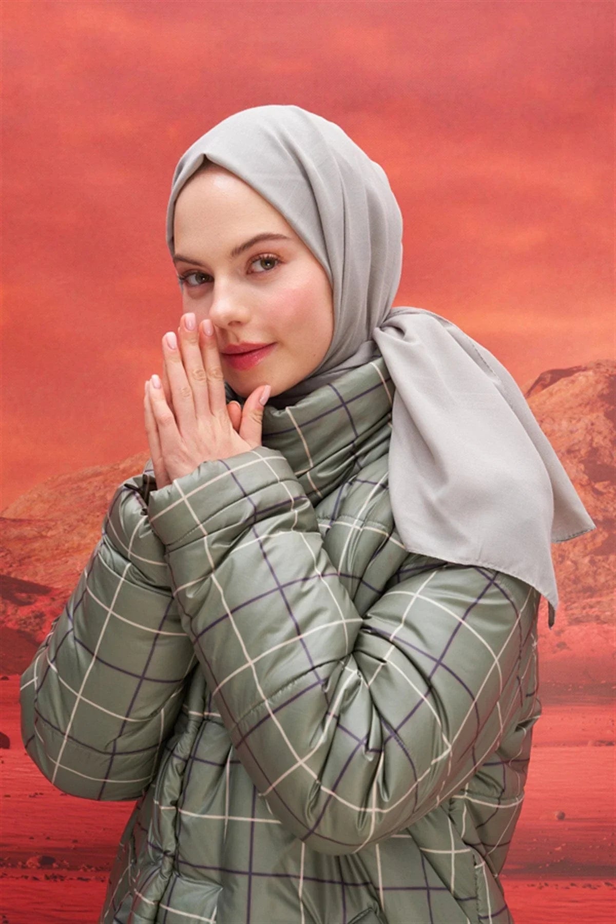 Square Patterned Modal Jacquard Scarf Light Gray