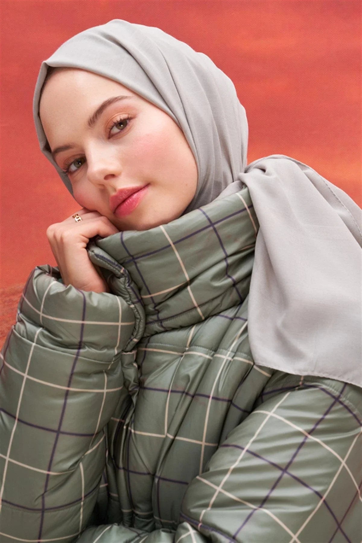 Square Patterned Modal Jacquard Scarf Light Gray