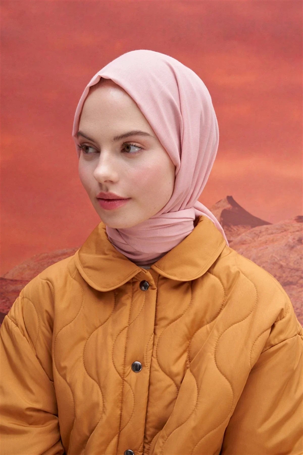 Square Patterned Modal Jacquard Scarf Powder Pink