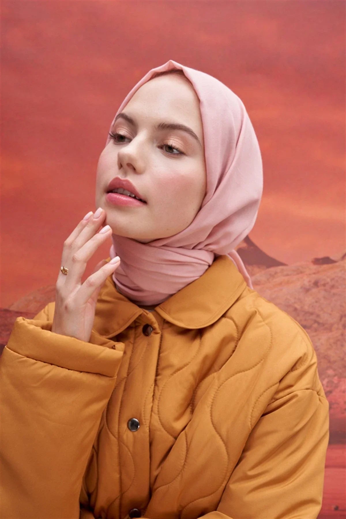 Square Patterned Modal Jacquard Scarf Powder Pink