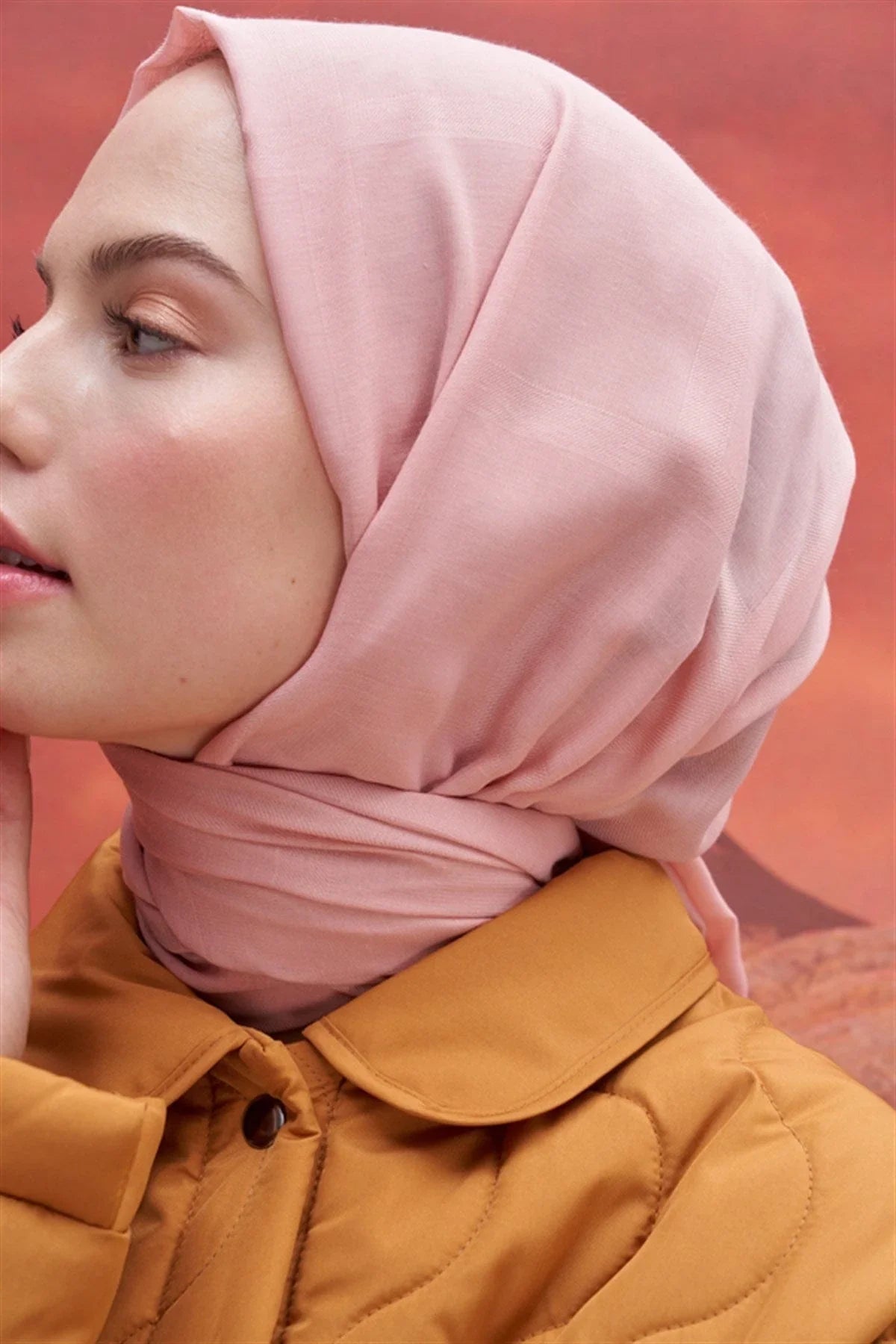 Square Patterned Modal Jacquard Scarf Powder Pink