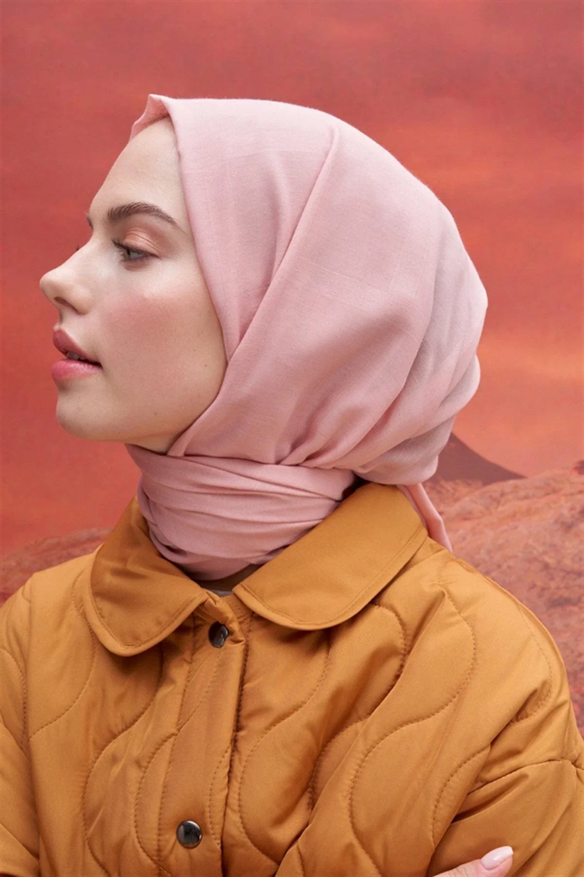 Square Patterned Modal Jacquard Scarf Powder Pink