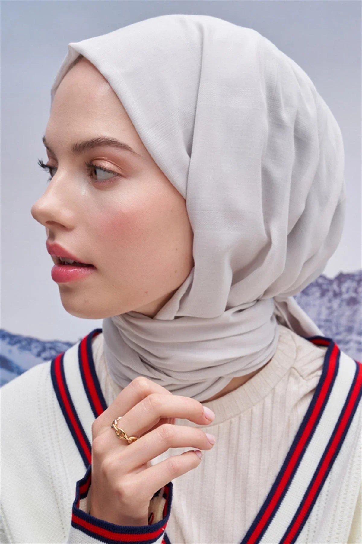 Square Patterned Modal Jacquard Scarf Silver