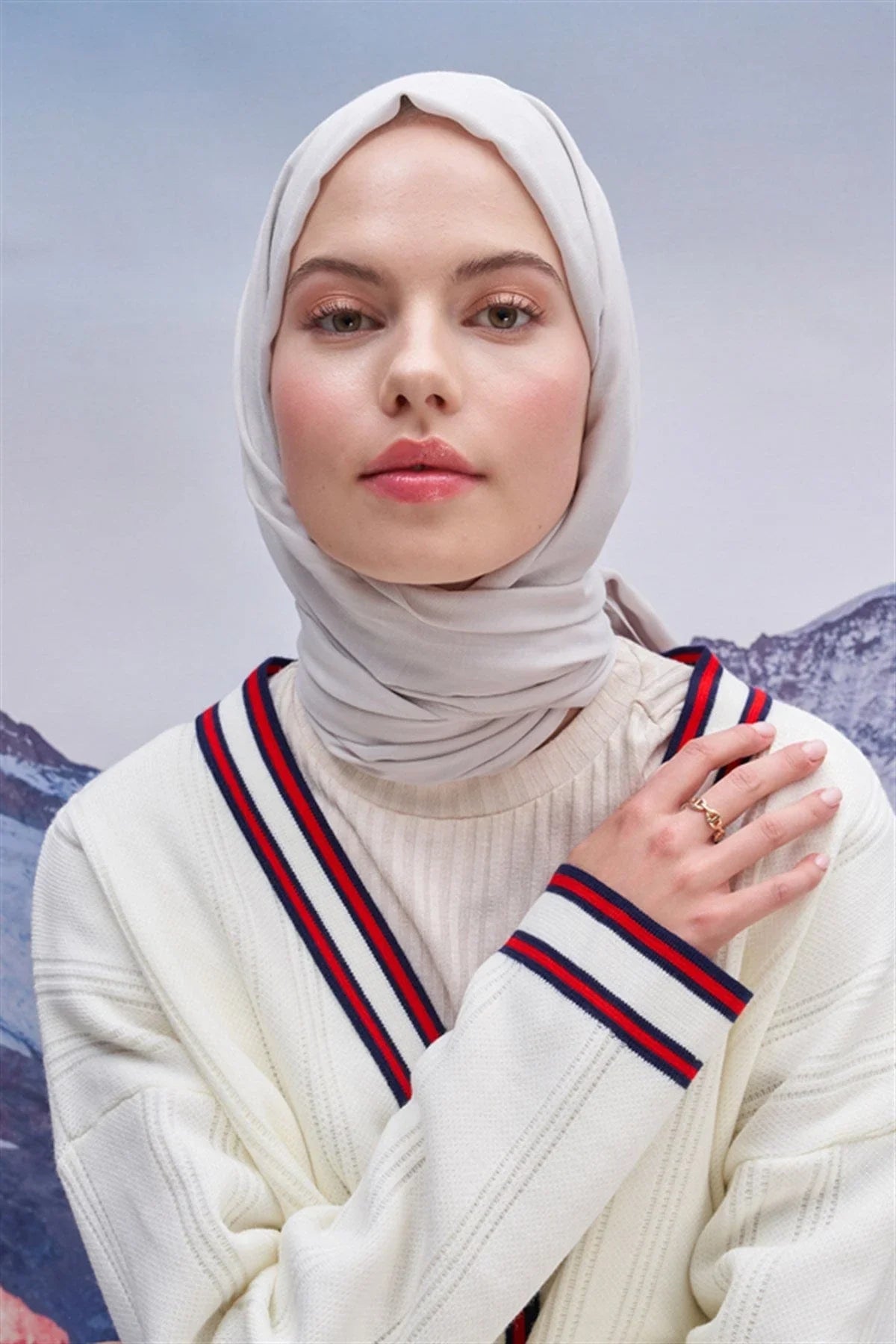 Square Patterned Modal Jacquard Scarf Silver