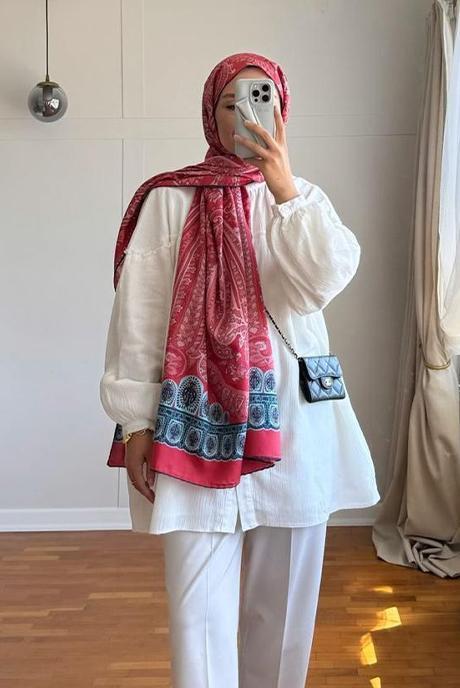 Şüheda's Choice Roots Comfy Silk Scarf Tangerine Pink