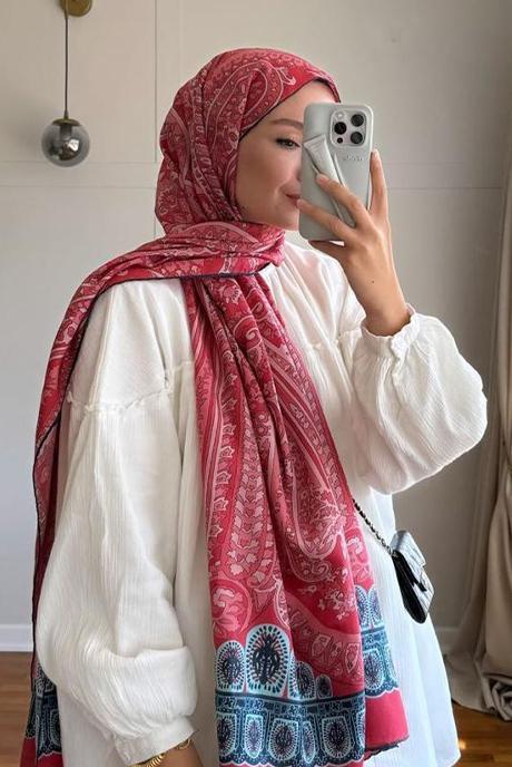 Şüheda's Choice Roots Comfy Silk Scarf Tangerine Pink