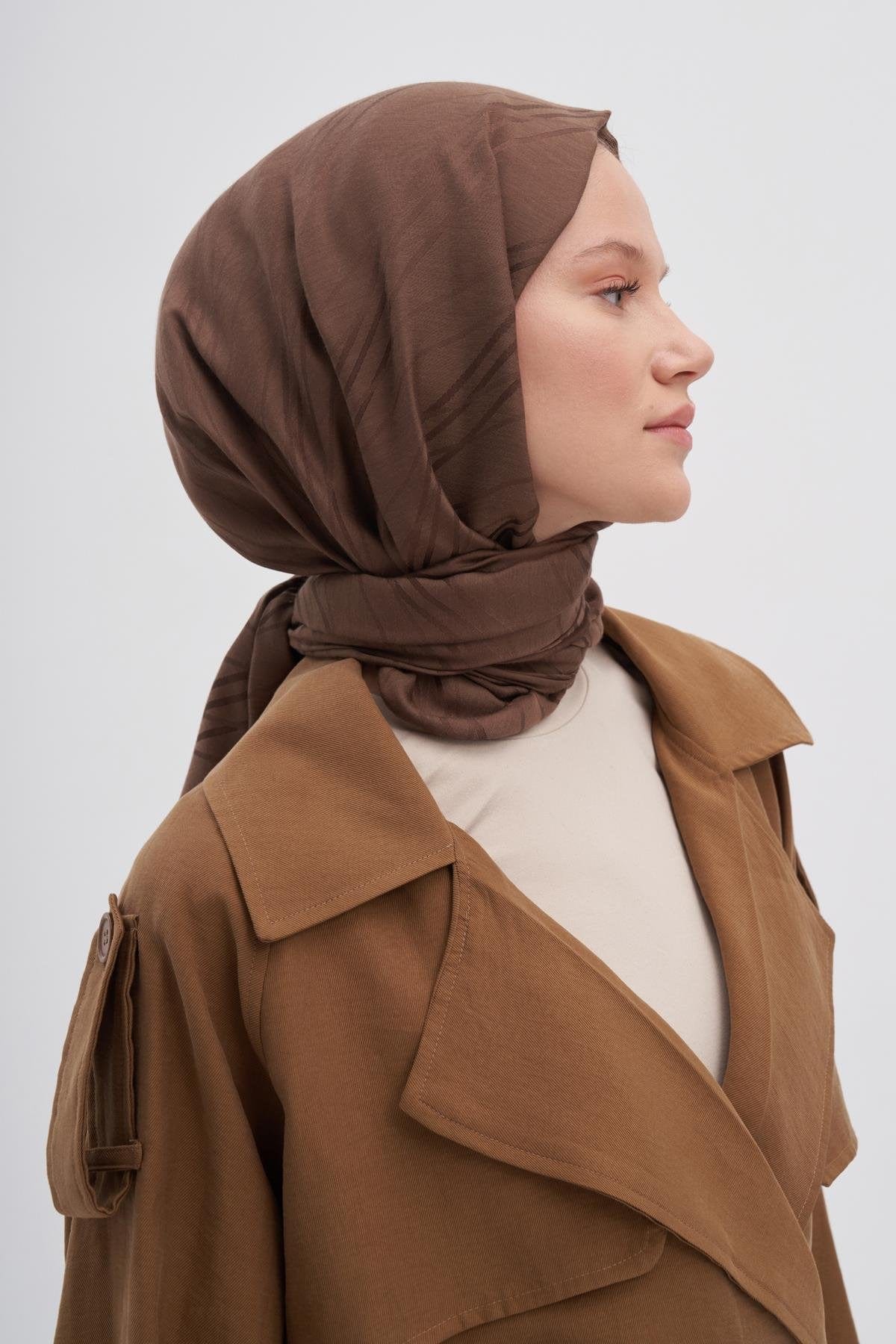 Symmetric Jacquard Italian Silk Dusty Brown