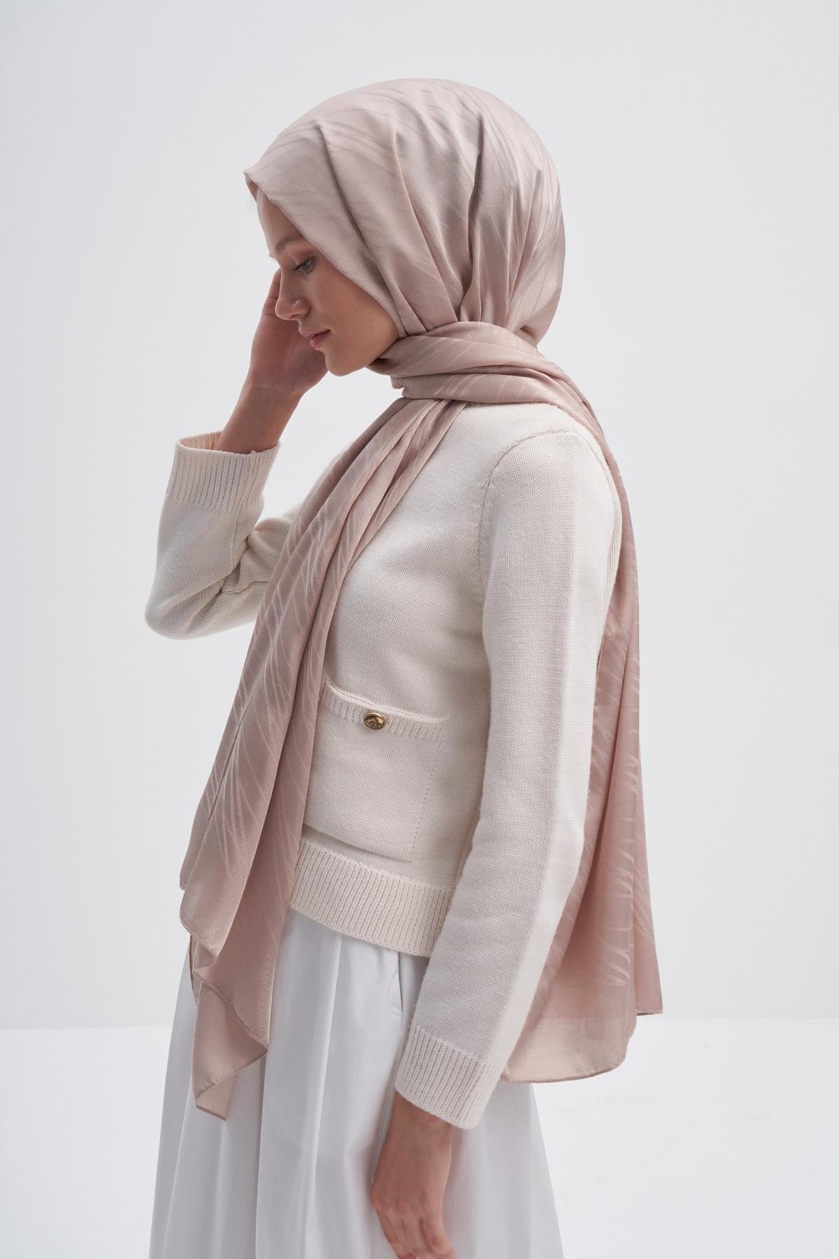 Symmetric Jacquard Italian Silk Scarf Beige