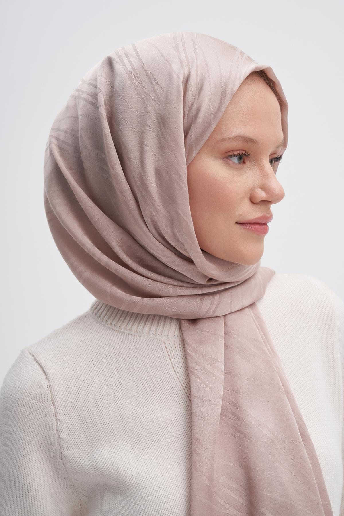 Symmetric Jacquard Italian Silk Scarf Beige