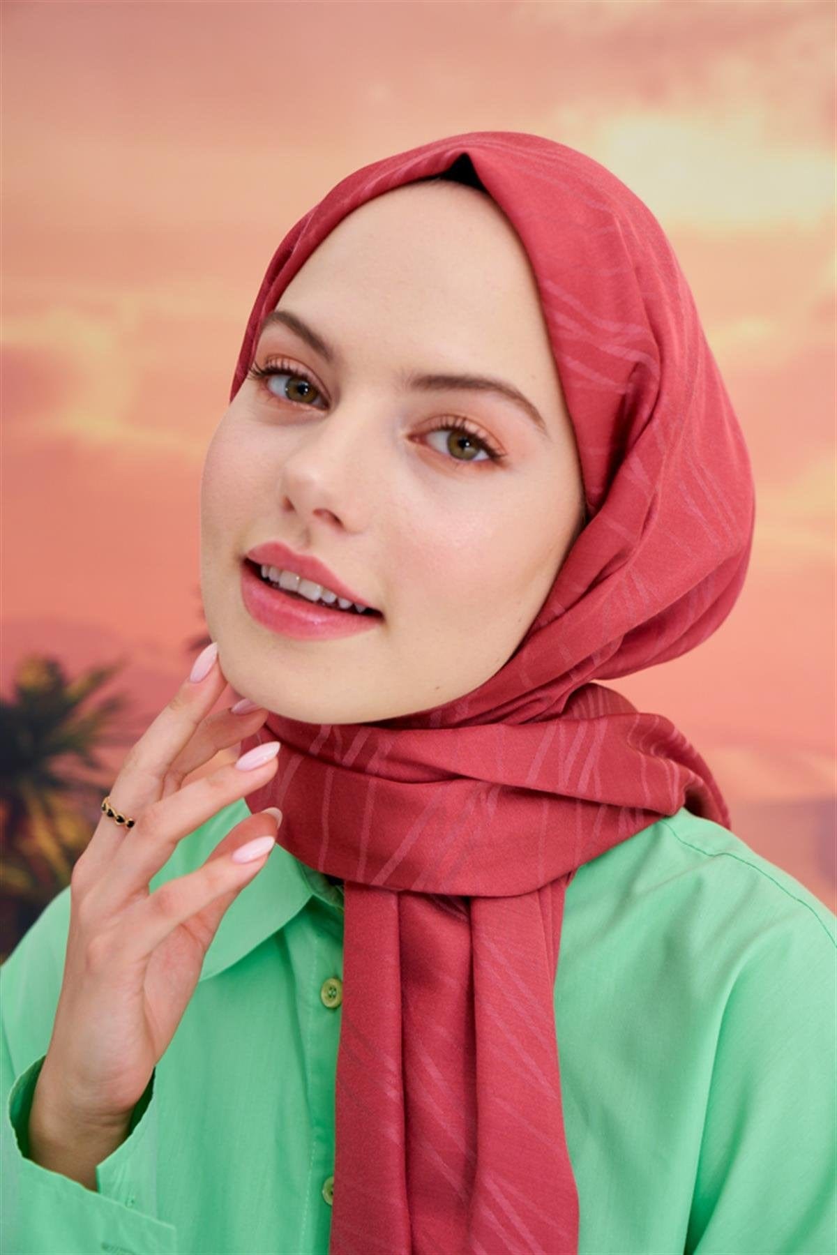 Symmetric Jacquard Italian Silk Scarf Coral