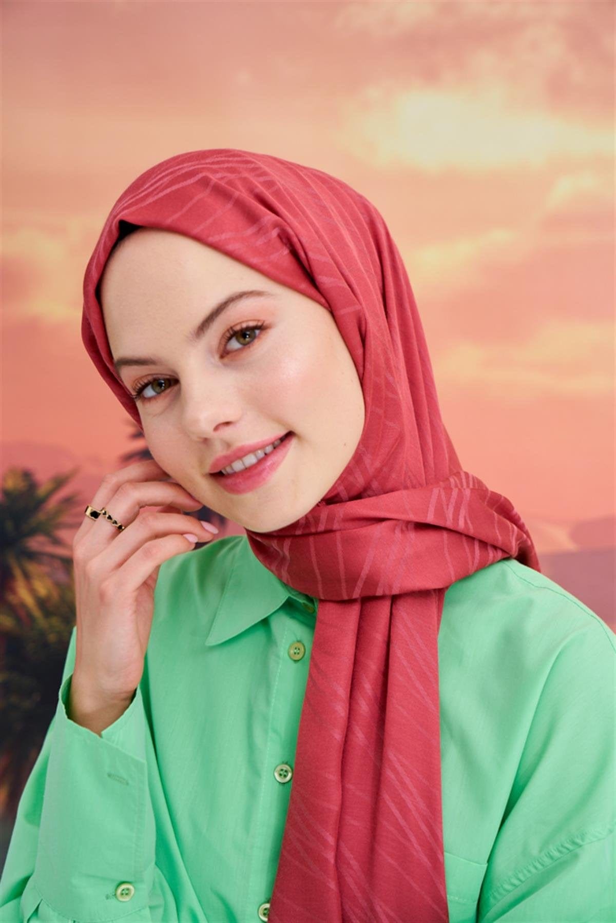Symmetric Jacquard Italian Silk Scarf Coral