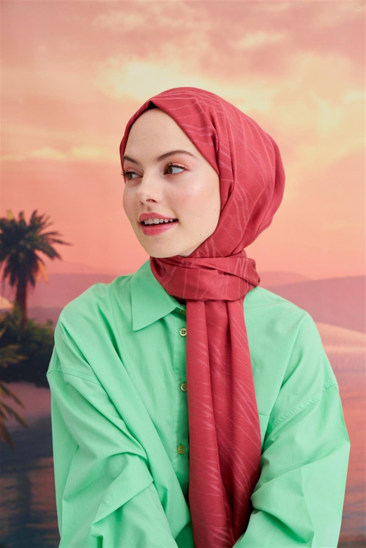 Symmetric Jacquard Italian Silk Scarf Coral