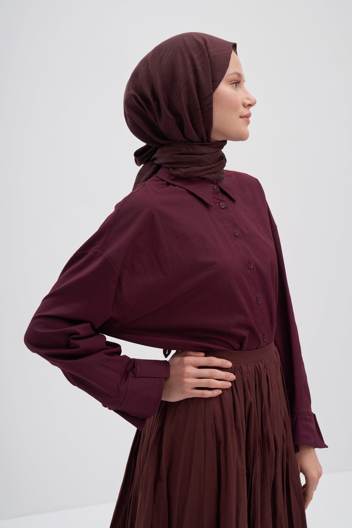 Symmetric Jacquard Italian Silk Scarf Dark Brown