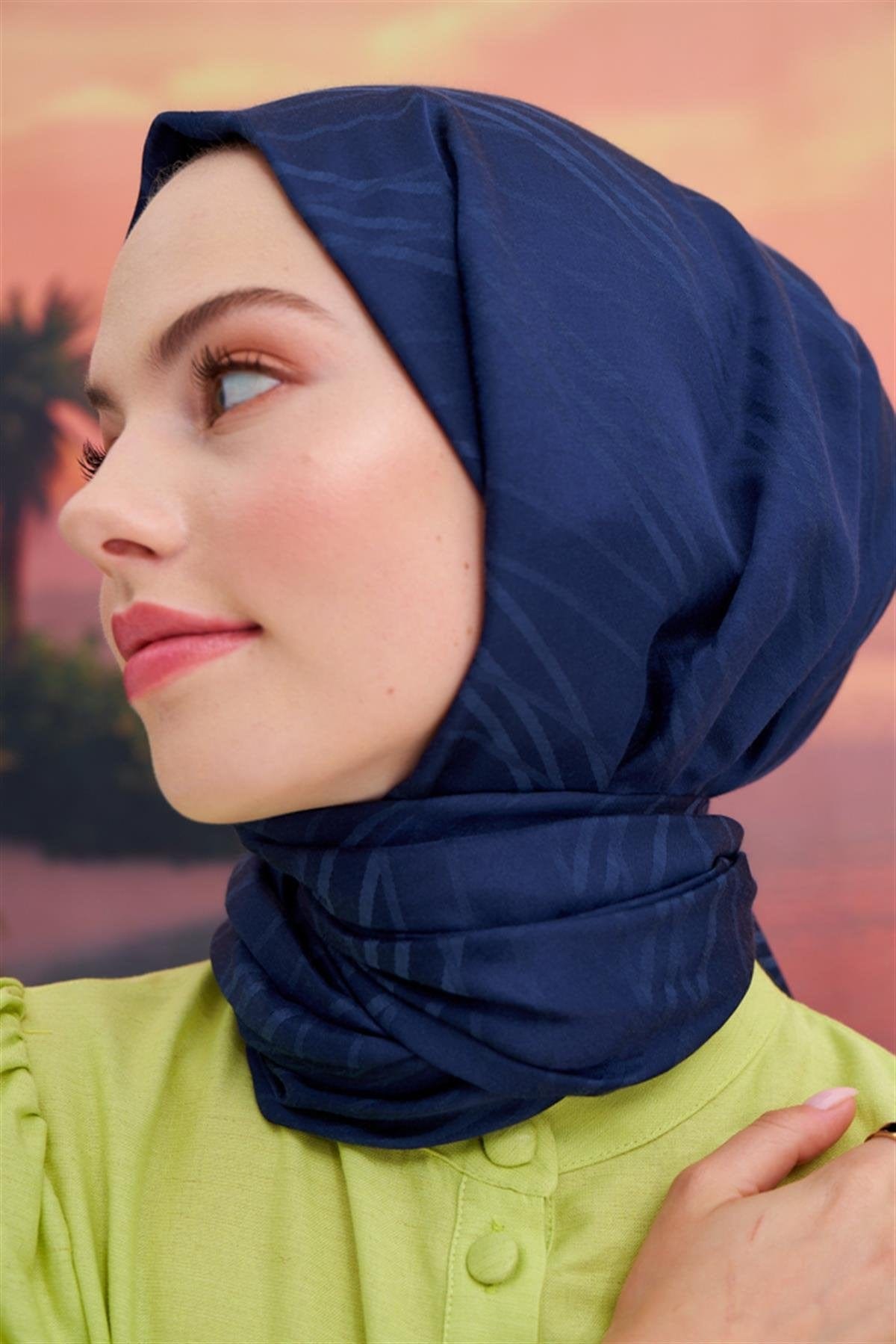 Symmetric Jacquard Italian Silk Scarf Deep Blue