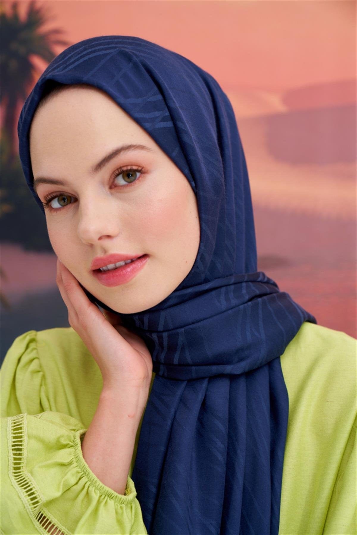 Symmetric Jacquard Italian Silk Scarf Deep Blue