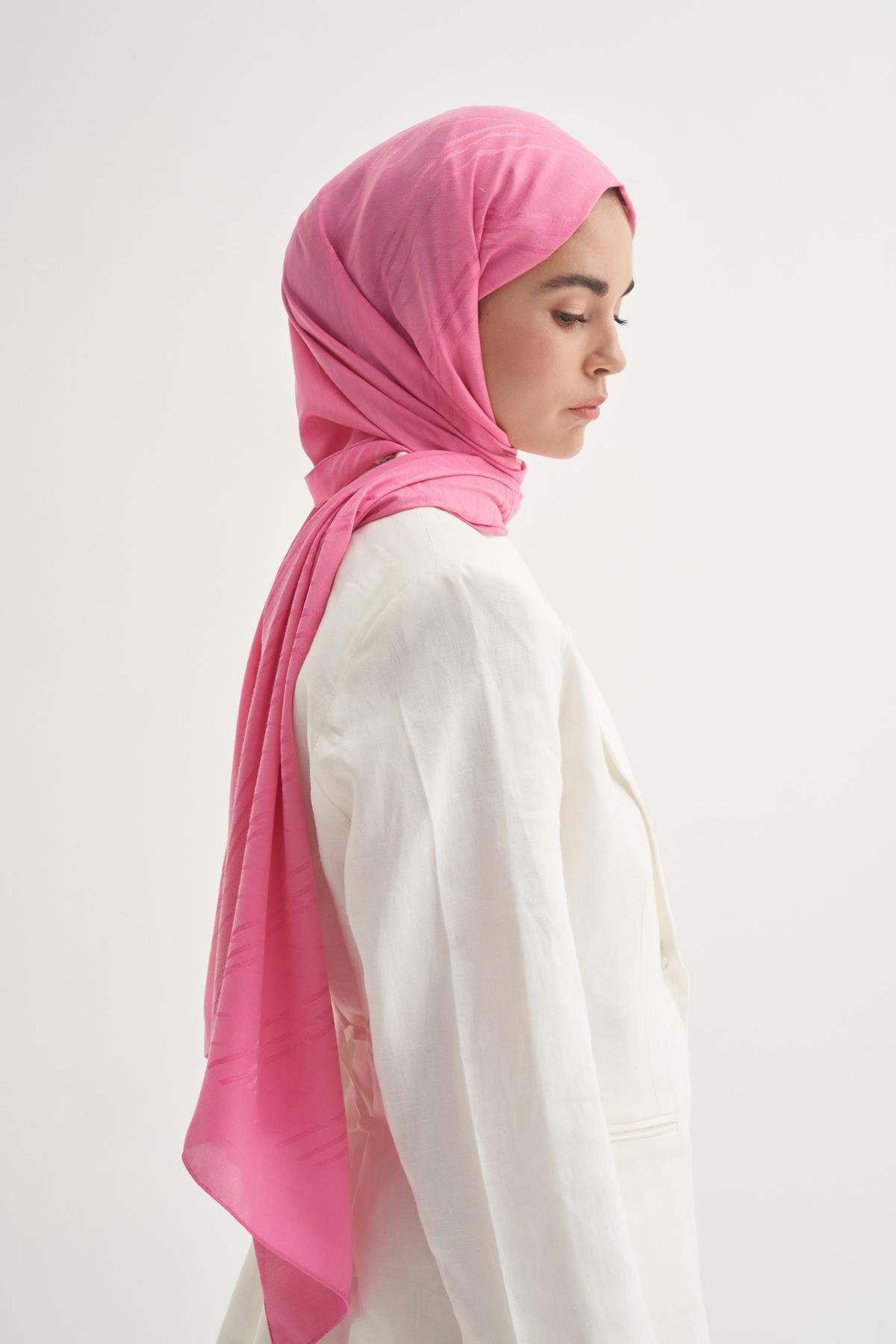 Symmetric Jacquard Italian Silk Scarf Deep Pink