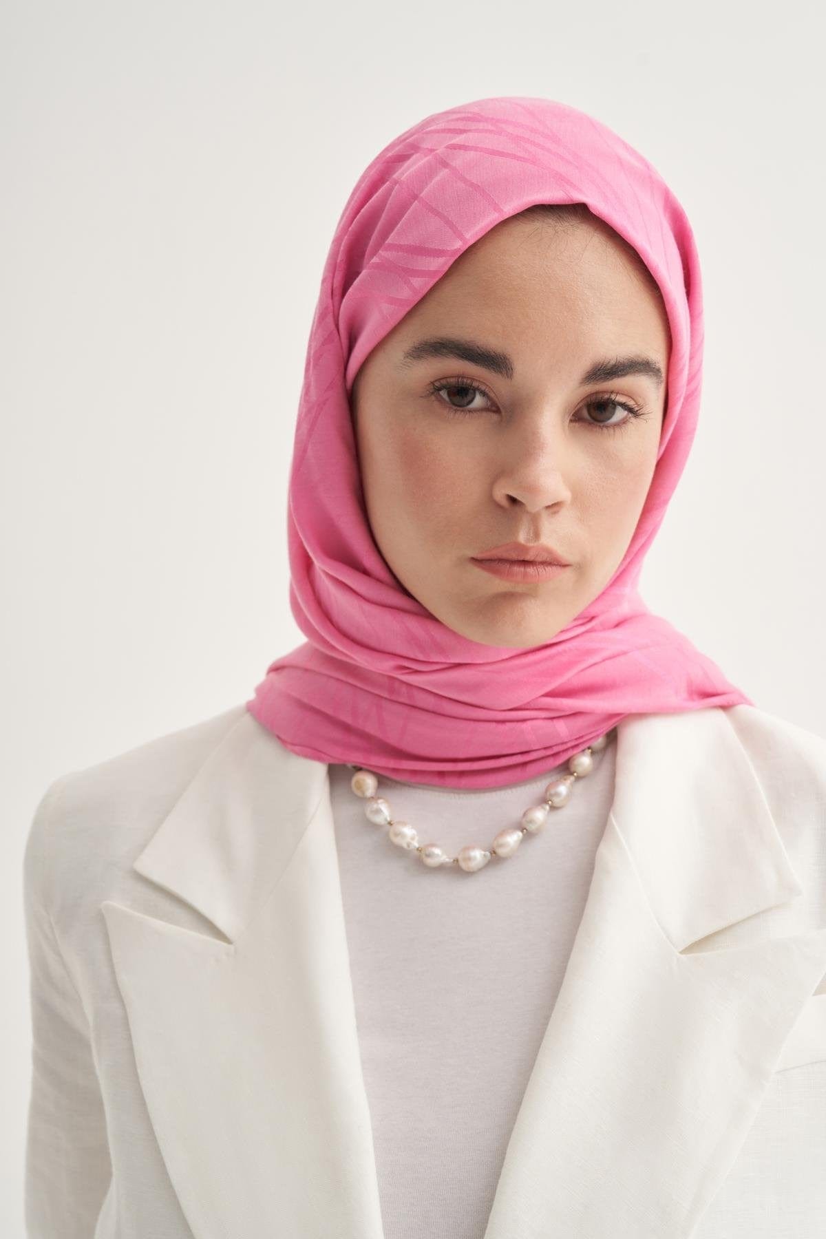 Symmetric Jacquard Italian Silk Scarf Deep Pink