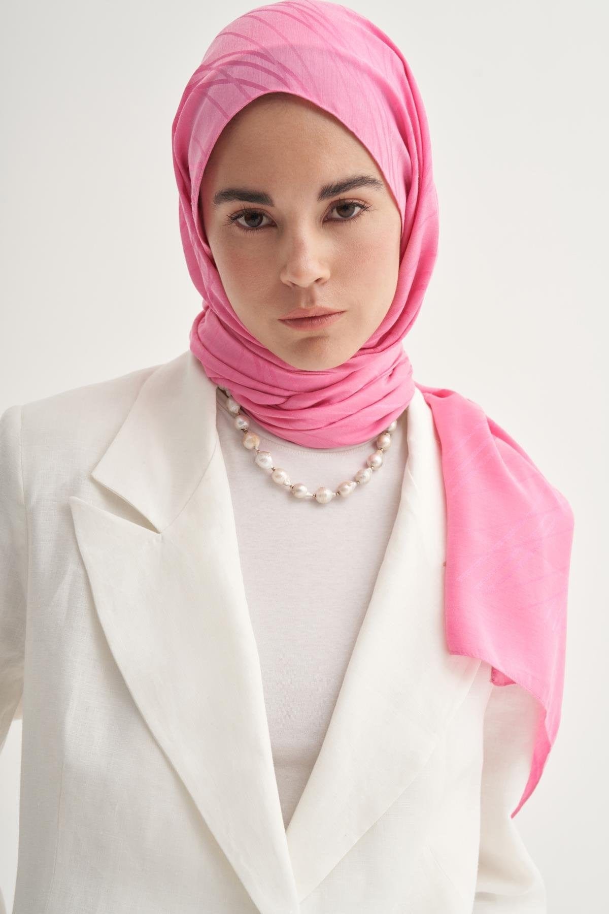 Symmetric Jacquard Italian Silk Scarf Deep Pink