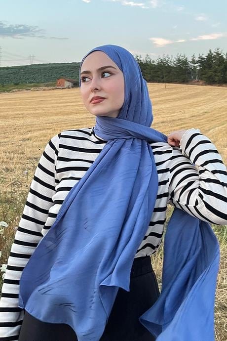 Symmetric Jacquard Italian Silk Scarf Denim Blue