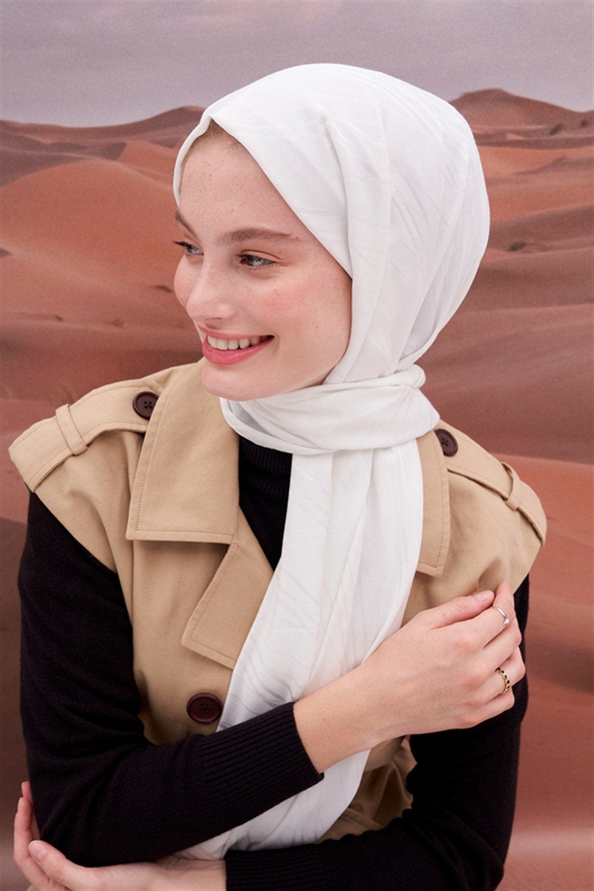 Symmetric Jacquard Italian Silk Scarf Ecru