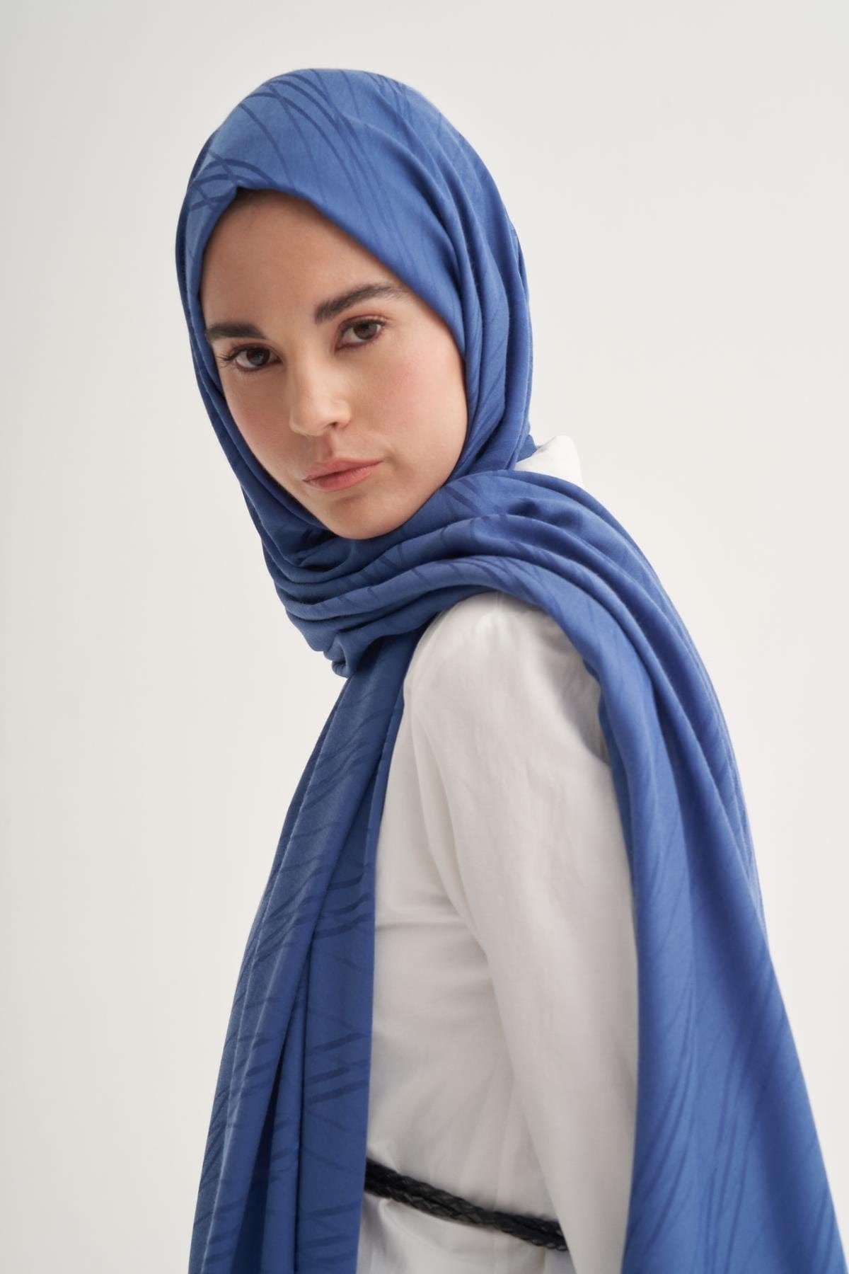 Symmetric Jacquard Italian Silk Scarf Indigo