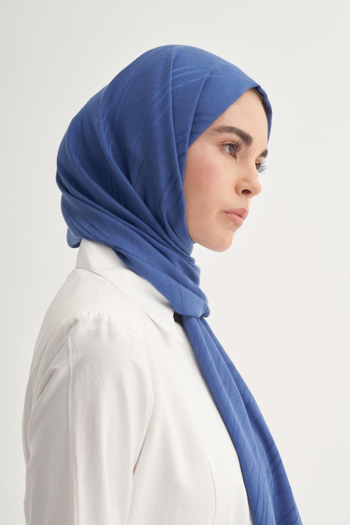 Symmetric Jacquard Italian Silk Scarf Indigo