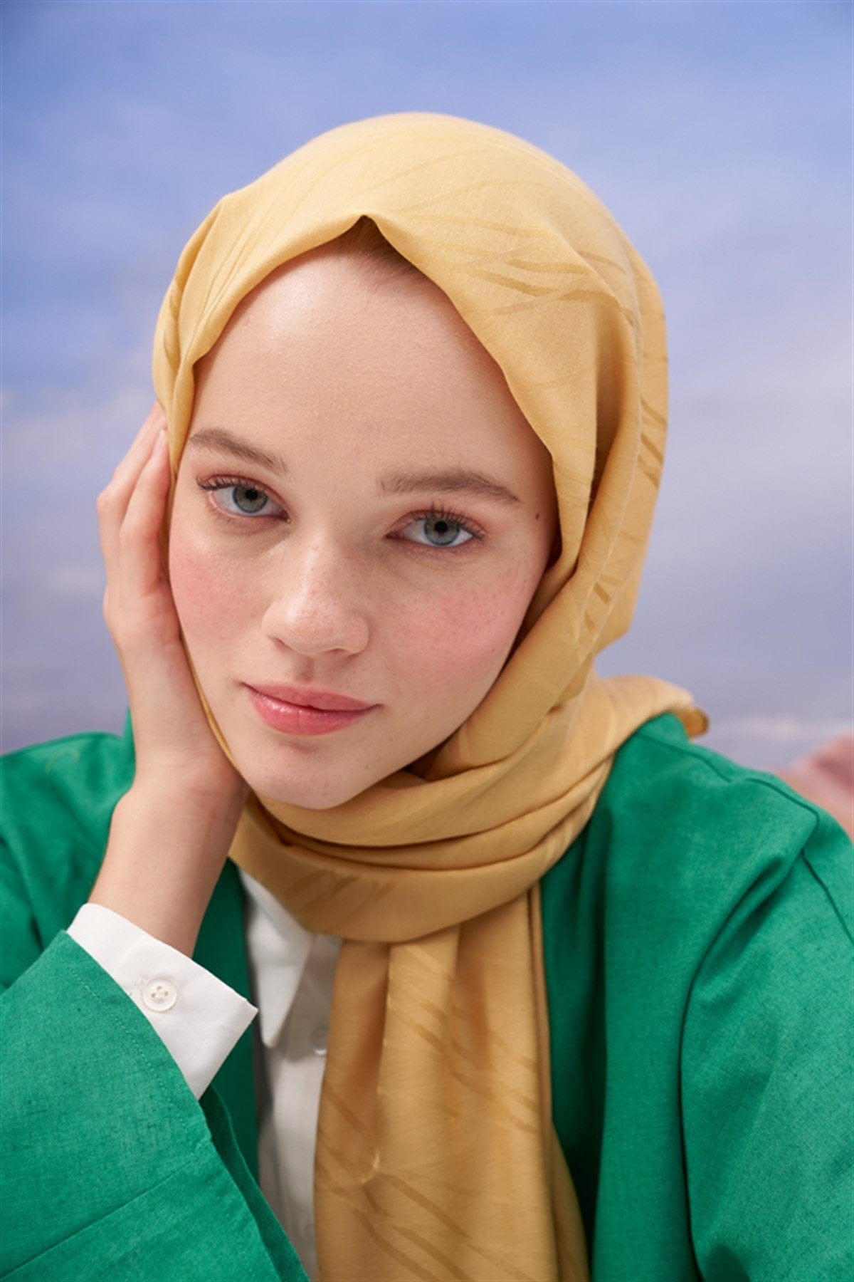 Symmetric Jacquard Italian Silk Scarf Mustard