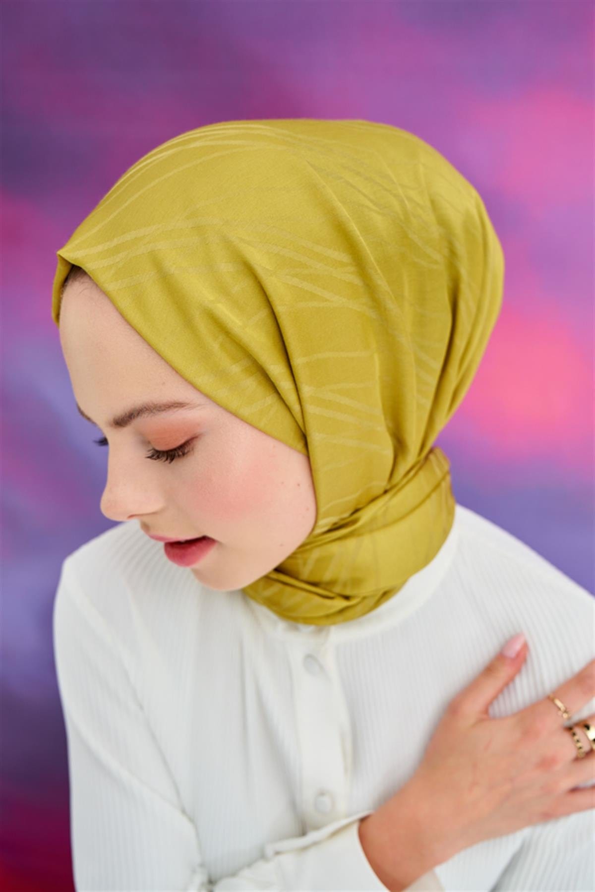 Symmetric Jacquard Italian Silk Scarf Mustard