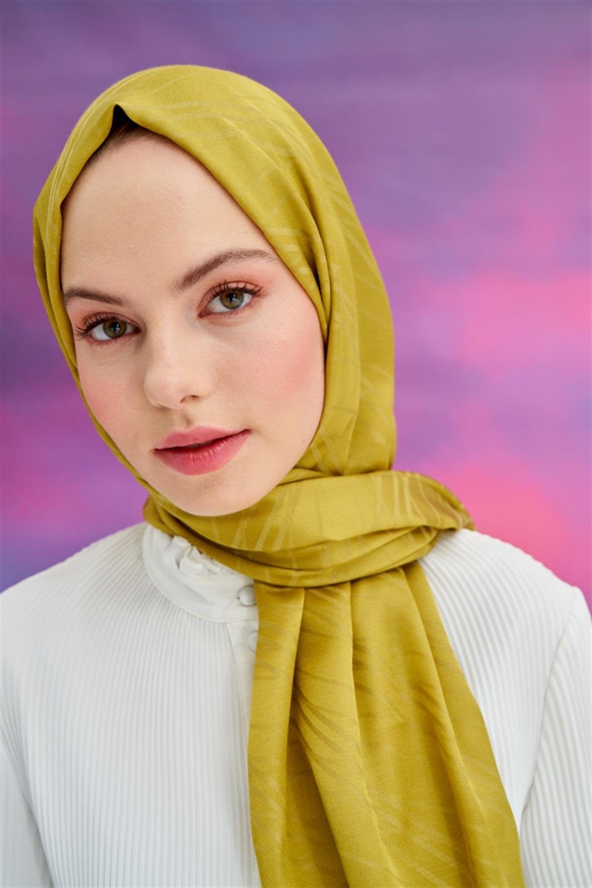 Symmetric Jacquard Italian Silk Scarf Mustard