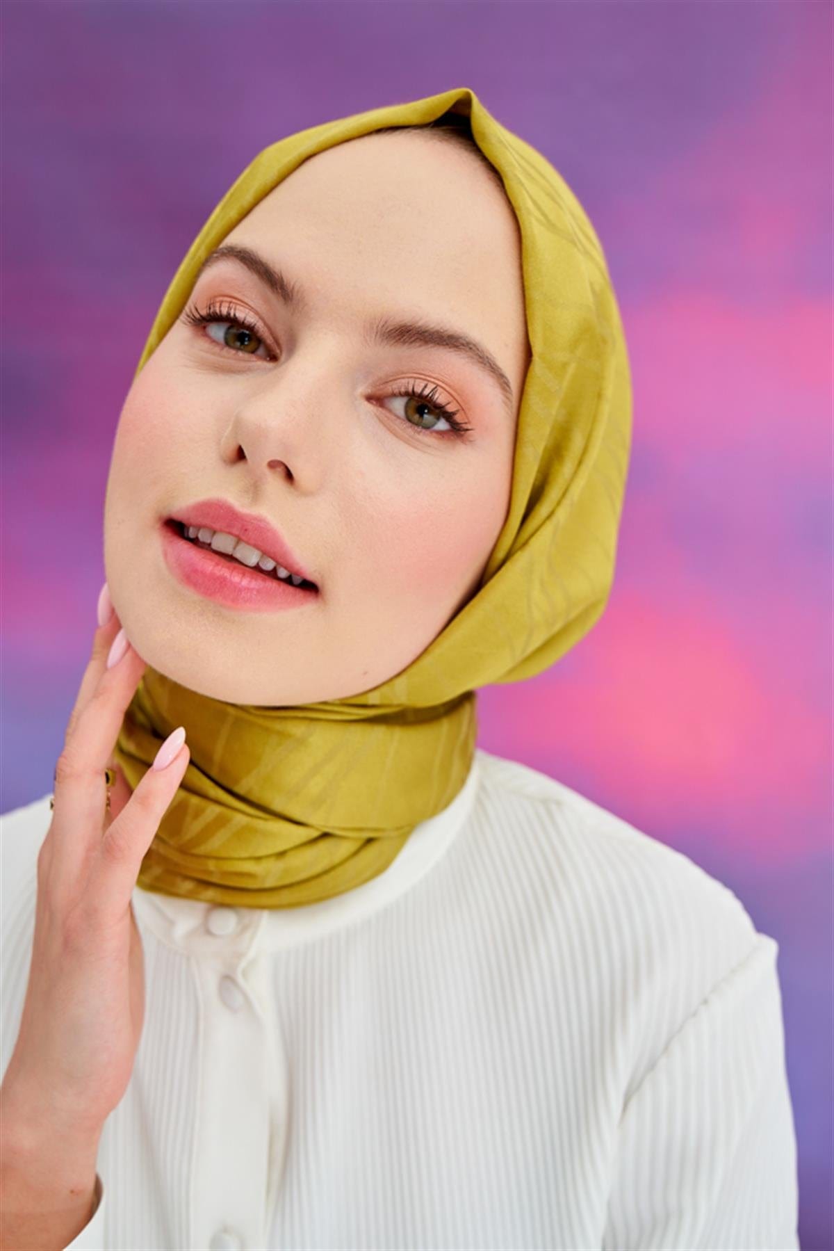 Symmetric Jacquard Italian Silk Scarf Mustard