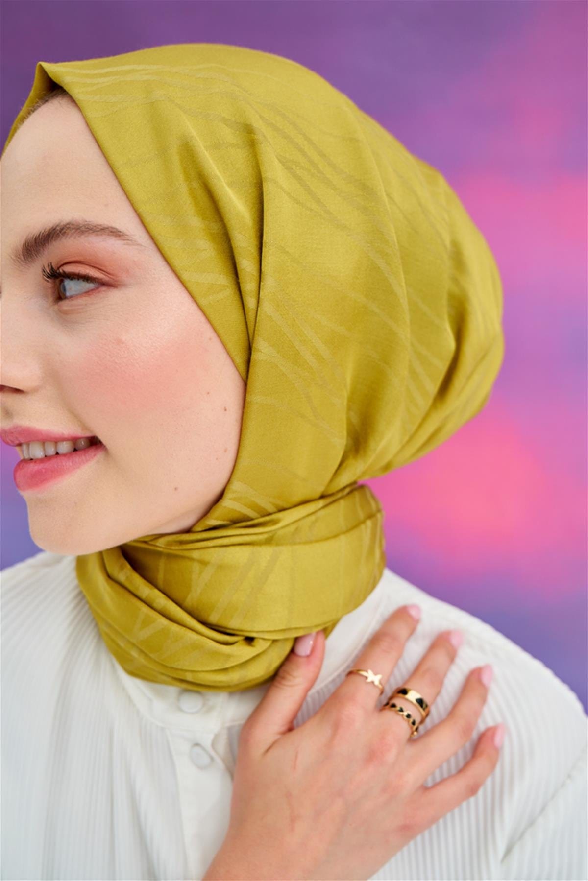 Symmetric Jacquard Italian Silk Scarf Mustard