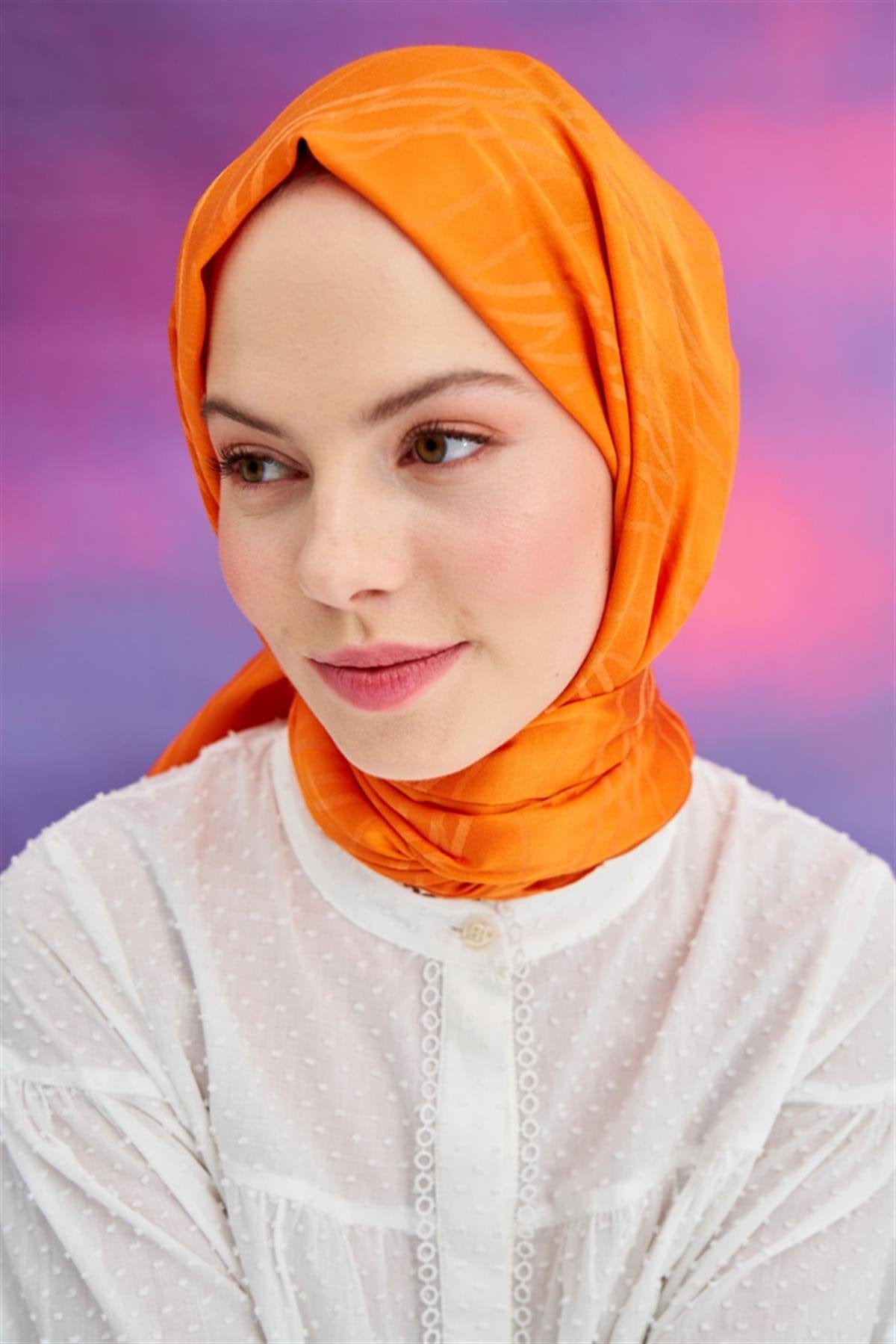 Symmetric Jacquard Italian Silk Scarf Orange