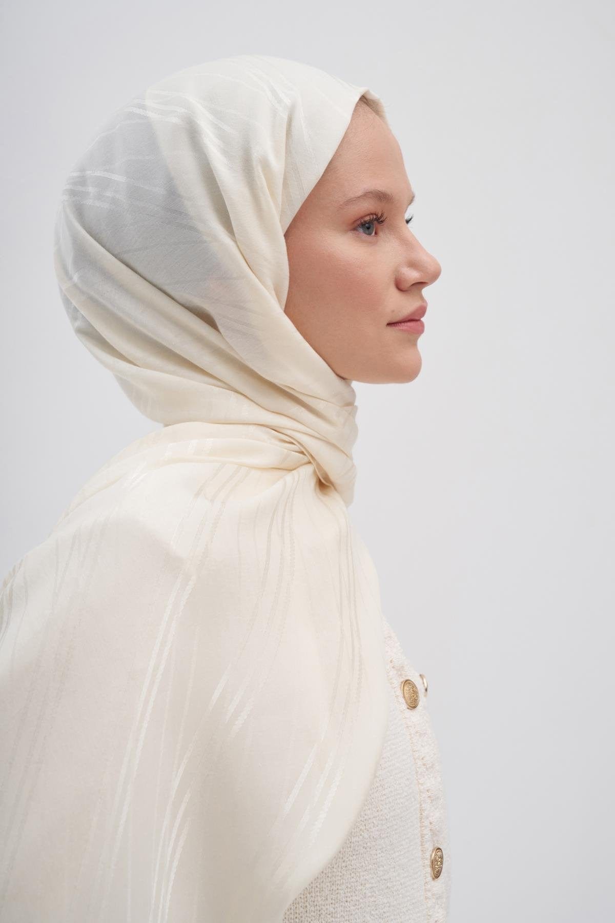 Symmetric Jacquard Italian Silk Scarf Pearl