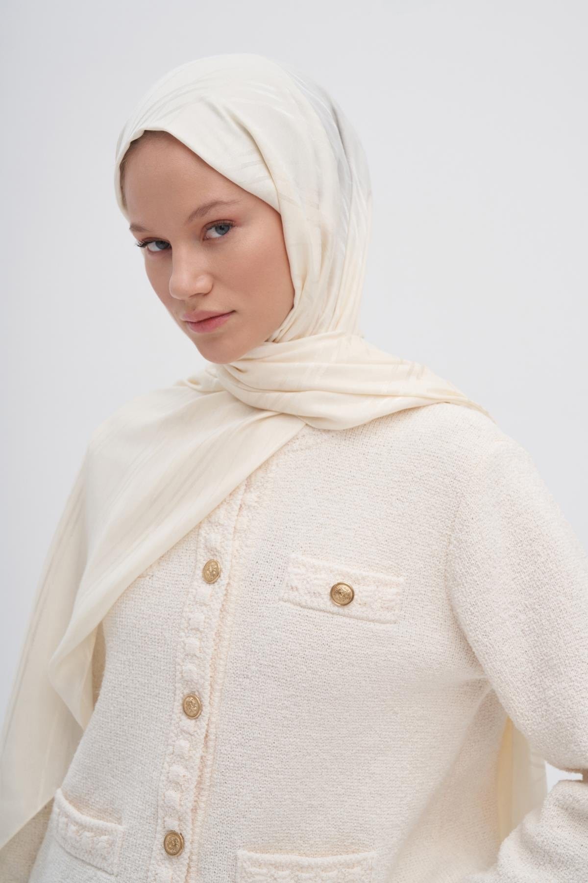 Symmetric Jacquard Italian Silk Scarf Pearl
