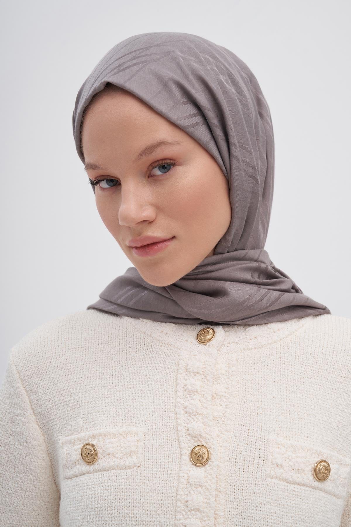 Symmetric Jacquard Italian Silk Scarf Smoky Gray