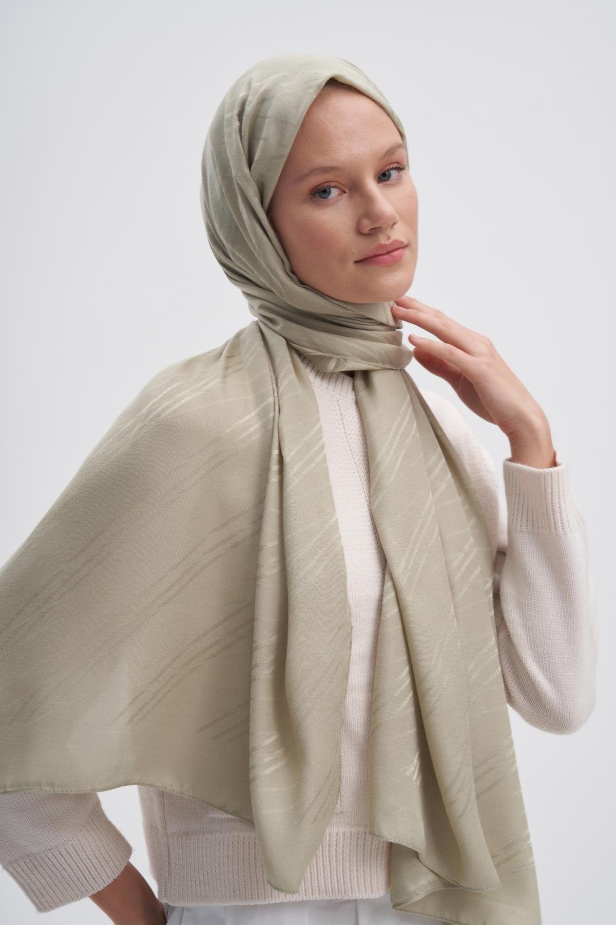 Symmetric Jacquard Italian Silk Scarf Soft Green