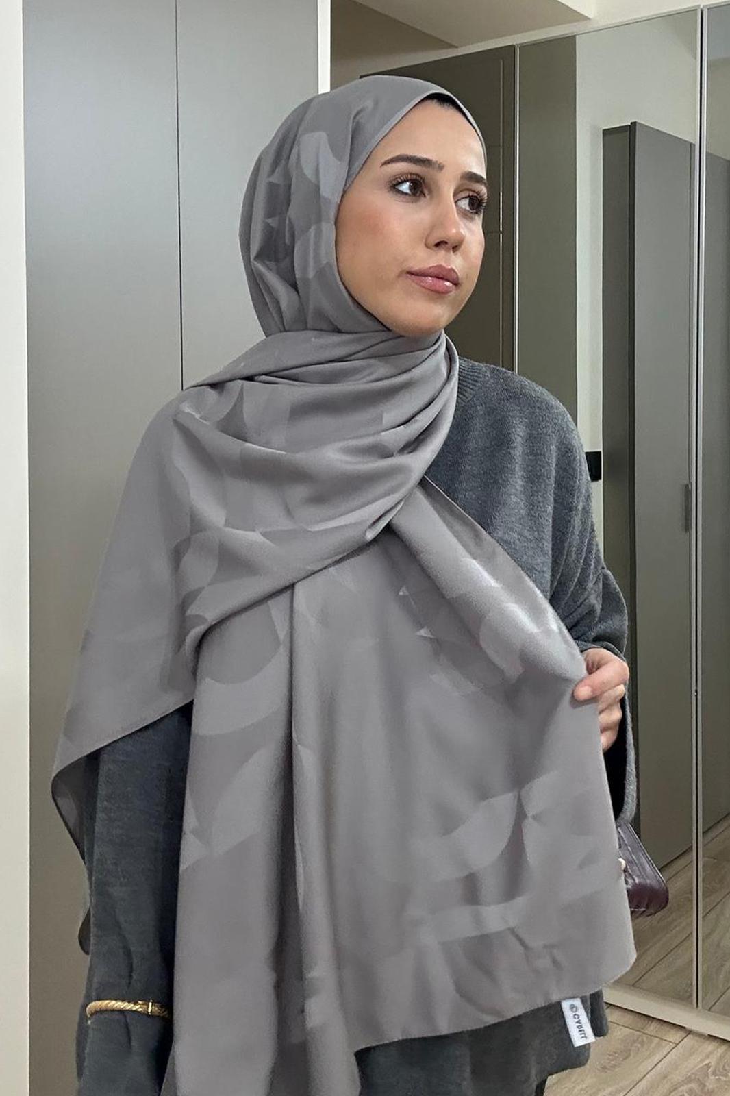 Tuba Kalyon's Choice: C Pattern Monogram Cotton Silk Scarf Smoky Gri