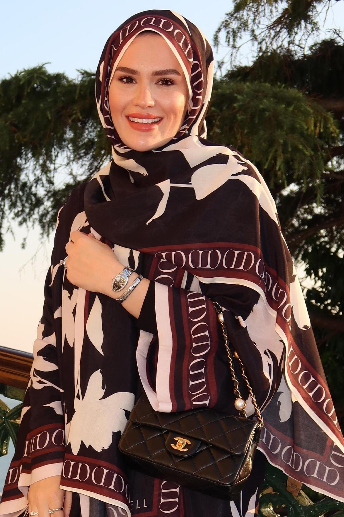 Tuğba Arslanbaş Aydın's Choice: Azelina Monogram Viscose Scarf Black